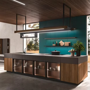 Meubles de cuisine modulaires de luxe italiens au design moderne pour hôtels commerciaux, ensemble d'îlots de rangement muraux, meubles métalliques pour salon - Product Image 1