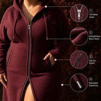 Женское худи-платье Custom Surrey UK из плотной шерстяной смеси на молнии, бордовое, с молнией по всей длине, боковыми карманами, большие размеры UK 8-22