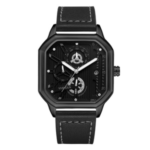 Montres-bracelets à quartz pour hommes en gros avec boîtier rond et bracelet en cuir carré, bracelet en acier inoxydable, design sportif, personnalisables - Product Image 5