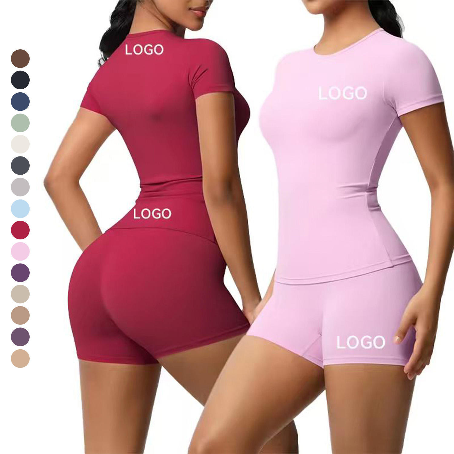 Custom Logo Nylon Spandex Fabric Tight Crew Neck Basic Short Sleeves Yoga Fitness Workout Gym Sports Yoga T-shirt