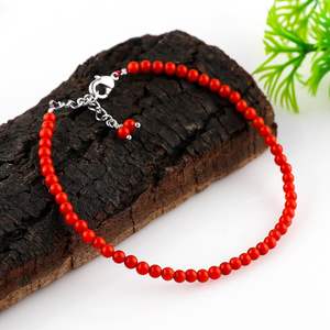 Bracelet en perles de corail rouge naturel 3 mm 8 pouces, chaîne ancre unisexe, bijou en pierre précieuse de guérison, cadeau - Product Image 4