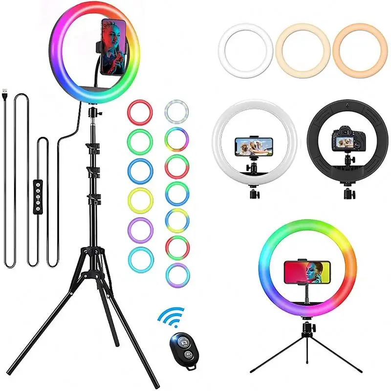 16色変更写真ライブsmdrgbリング照明8インチ/20cm10インチ/26cm12インチ/30cm化粧LEDリングライト
