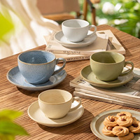 Tasse à latte vintage en céramique de haute qualité, vente en gros, tasse à lait en grès, tasse à café avec soucoupe pour restaurant et café