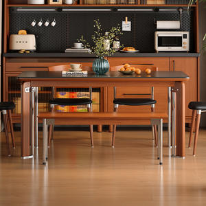 Mesa de Comedor Rectangular Atemporal de Piedra Sinterizada Negra, Mueble Combinado Estable - Product Image 3