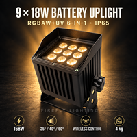 Projecteur LED sans fil à piles 9x18W RGBAW+UV 6-en-1 DMX IP65 pour événements, mariages et location de scènes
