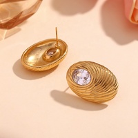 Boucles d'oreilles clous ovales Dreamshow en zircon brillant plaqué or en acier inoxydable – Nouveaux produits estivaux très prisés
