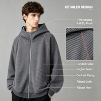 Nouveau sweat-shirt zippé à capuche en tricot à rayures horizontales, style créateur, délicat, coupe ample, raglan, automne 2026, transfrontalier