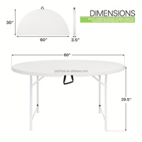 Table de jardin d'extérieur CE, pieds en métal, table ronde pliante en plastique blanc, tables pliantes pour mariage