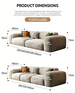 Sofá de Tela Color Crema Moderno y Minimalista para la Sala de Estar: <span class=keywords><strong>Chaise</strong></span> <span class=keywords><strong>Longue</strong></span> de Líneas Rectas en Tela Técnica - Product Image 6