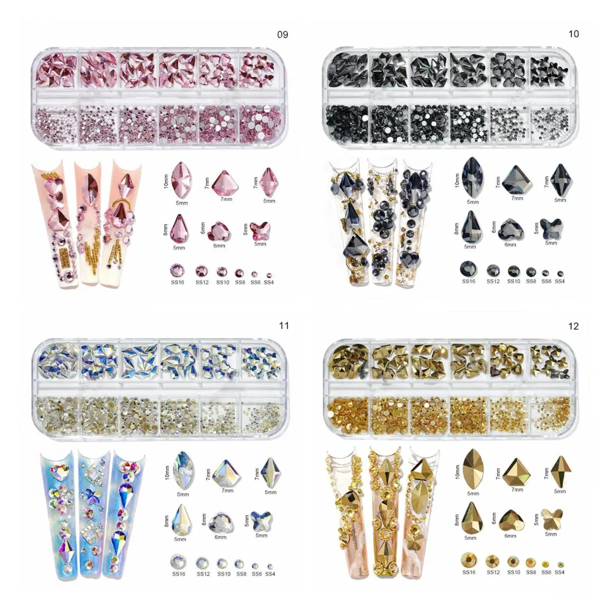 Diamantes de imitación nail art, diamantes de imitación Nail Art en 3D con formas mezcladas