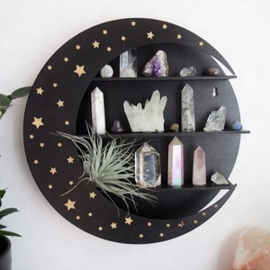 Modern Mounted Hanging Floating Wooden Ornament Storage Rack Stars Crescent Decorative Wood Wall Wooden Moon Shelf