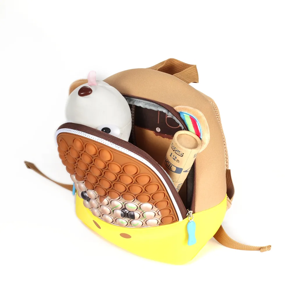 Sedex Bsci factory supply Cartoon Monkey Push Bubble School Bags mini kids Backpack Children Silicone Fidget small Backpack