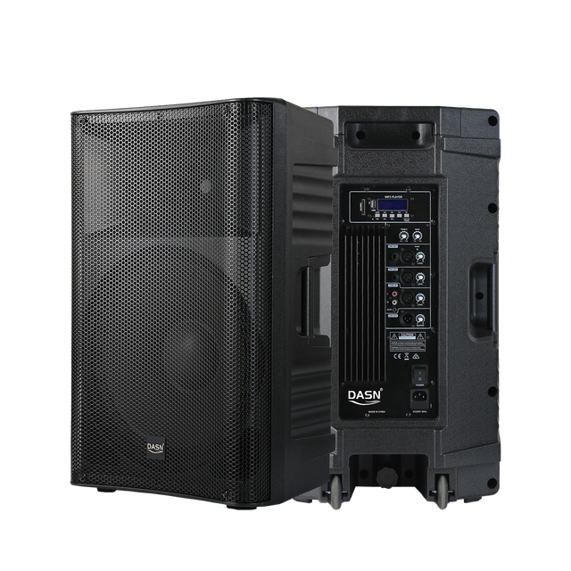 DASN SCB15AC 15 Inch 880W 2 Way Professional Active Plastic Full Frequency MP3 DJ Stage Home Playground PA Speaker with Wheels