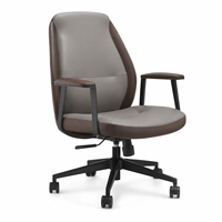 Chaise de bureau moderne à dossier mi-haut en cuir PU pour la maison et le bureau, avec accoudoirs fixes en acier robuste, base pivotante ergonomique réglable en hauteur