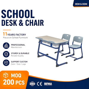 Ensemble bureau et chaise double pour étudiants avec design confortable et réglable pour l'étude en classe au lycée - Product Image 1