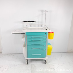 Chariot de traitement hospitalier en plastique, acier et ABS, pour stockage médical d'urgence, avec roues, type rectangulaire sur pied - Product Image 1