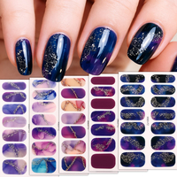 Bandes de vernis à ongles marbré aquarelle pastel non toxiques RTS, 14 embouts, pailletés, enveloppement complet pour manucure DIY et autocollants pour ongles de salon