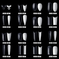 500 pièces/sac Faux ongles français en ABS, sans plis, couvrance totale, 3D, forme amande, pré-conçus, longs, à presser, pour manucure DIY et salon
