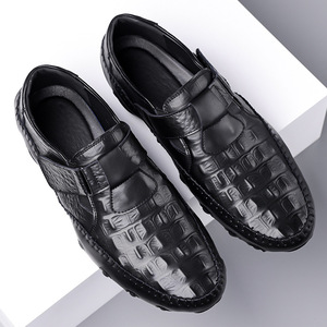 Mocassins en cuir véritable pour homme, motif crocodile, bout rond, à enfiler, semelle en caoutchouc, chaussures décontractées toutes saisons - Product Image 2