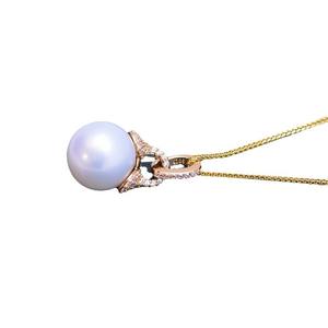 Collier pendentif en perle d'eau douce blanche de 11-12 mm pour femmes, argent S925 entièrement incrusté, avec une forte luminosité et des défauts discrets - Product Image 5