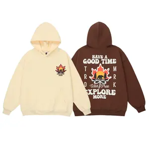 High quality Cotton Fleece No string Maple leaf letter pattern puff printing hoodie for unisex men and women