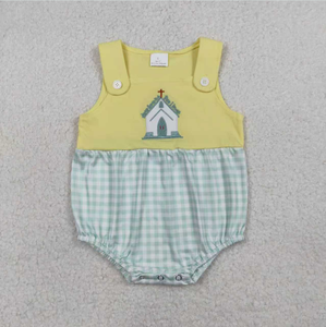 Conjunto de Ropa para Bebés y Niños Pequeños con Bordado de Cruz de Iglesia, Top Romper y Pantalones Cortos a Cuadros - Product Image 4