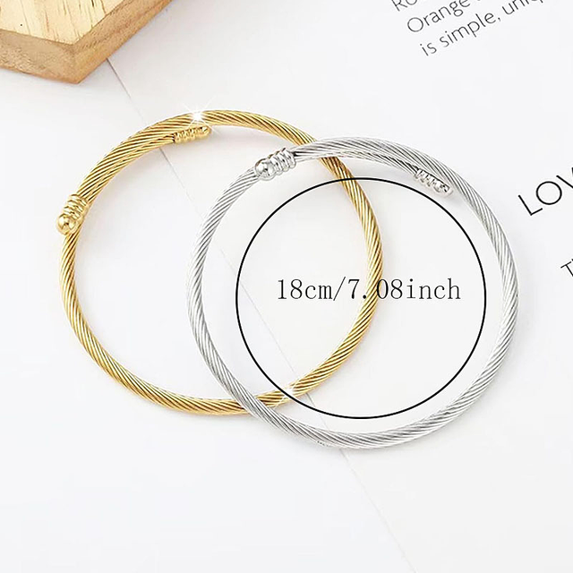Fashion DIY Charm Twisted Wire Bracelet Stainless Steel Gold Silver Cable Open Bangle Blank Bracelet Women Jewelry Gift Bangles