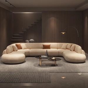 ソフトなU字型モダンホームファニチャーラウンジソファ、シンプルな特殊形状スエードホワイトソファデザイン、高級リビングルームソファセット - Product Image 1