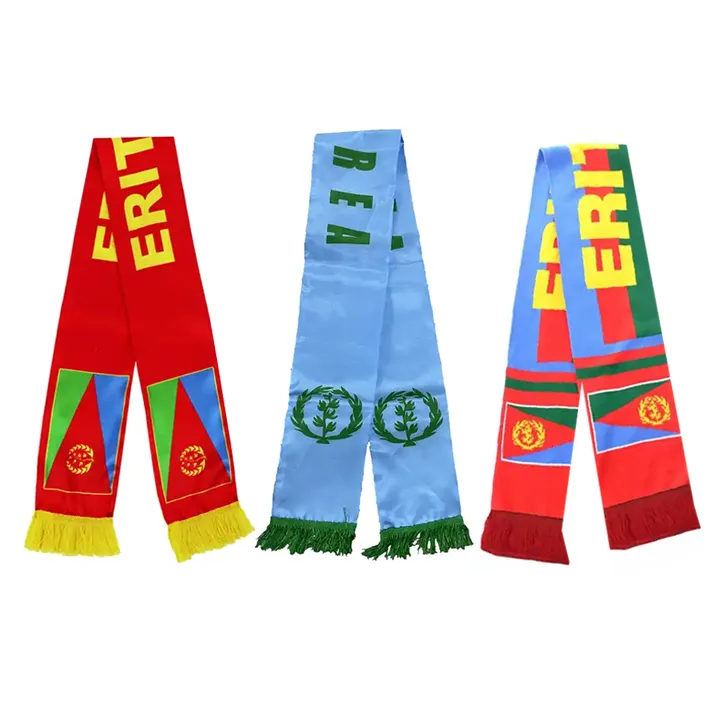 Custom Size Design Logo Polyester Materiaal Gedrukt Eritrean Flag Sjaal Voetbal Stijl Eritrea Nationale Vlag Sjaal Door Eritrean Flag