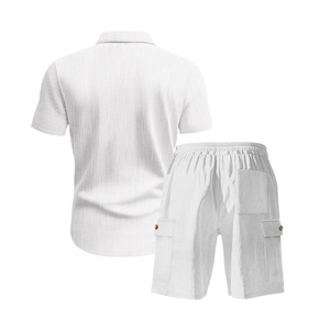 Herren Sommer Cord 2-Teiliges Outfit, Kurzarm-Arbeitshemd und Cargo-Shorts, Outdoor-Pendler Trendiges Freizeit-Set - Product Image 2