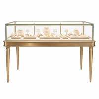 Table de présentation de bijoux en or champagne sur mesure avec éclairage LED, vitrine en verre pour magasin de bijoux