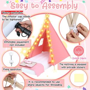 Tente <span class=keywords><strong>tipi</strong></span> ShineMaster pour enfants en vrac avec <span class=keywords><strong>lit</strong></span> gonflable léger en coton naturel lavable pour tout-petits jouer avec tente de <span class=keywords><strong>lit</strong></span> pneumatique - Product Image 2