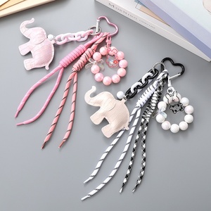 Cute Animal Car Key Acrylic Beads Chain Portable Cartoon Women Handbag Charm Soft Embossed Pattern PU <b>Leather</b> Elephant <b>Keychain</b> - Product Image 1