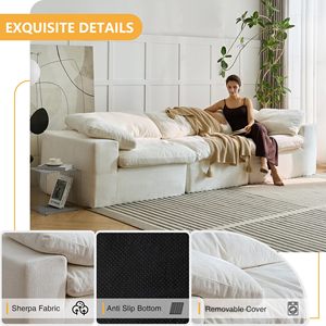 شحن مجاني، متوفر في المخزون، أريكة كلاود كبيرة جدًا 120 بوصة مضغوطة، أريكة بيضاء معيارية مع وسائد فاخرة لغرفة المعيشة - Product Image 3