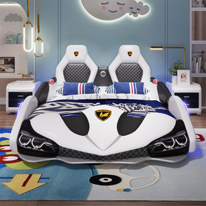 <span class=keywords><strong>Lit</strong></span> <span class=keywords><strong>Voiture</strong></span> de Sport Moderne et Doux <span class=keywords><strong>pour</strong></span> Enfants, avec Garde-Corps en Cuir et Cadre en Bois, Idéal <span class=keywords><strong>pour</strong></span> la Chambre de Garçon - Product Image 3