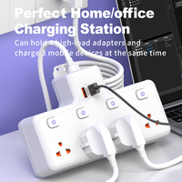 Multiprise thaïlandaise avec 4 prises CA, interrupteurs individuels, protection enfant, 2 ports USB-A et 1 port USB-C à charge rapide pour la maison et le bureau