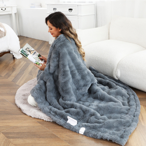 Siêu Mềm Cảm Ứng Thỏ Lông Điện Chăn Nóng Ném Sợi Carbon Ấm Áp Striated Điện Chăn Cho Mùa Đông - Product Image 4