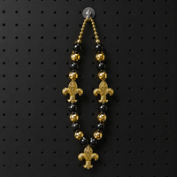 Collier en gros 3 pièces Fleur de Lys noir et or avec grosses perles pour carnaval, défilé, fête costumée, festival, bijoux