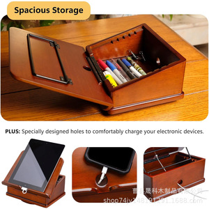 Wooden Recipe Rack Kitchen Storage Box <b>Tablet</b> Phone Book Stand Desk Reading Stand Solid Wood Rotating Design - Product Image 2