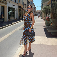 Ensemble sexy deux pièces de style occidental, haut à col bénitier et jupe imprimée en maille à pois, tenue de vacances