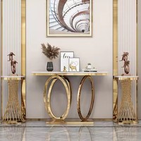 Miroir de salon moderne, miroir de couloir, verre marbré, cadre en métal doré, table console multifonctionnelle pour hôtel et salle à manger