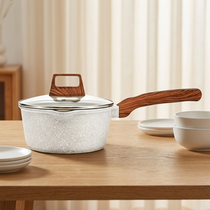OEM/ODM, casserole à lait de 18 cm en aluminium antiadhésif blanc avec fond à induction, pour la cuisine quotidienne à la maison, avec couvercle - Product Image 1