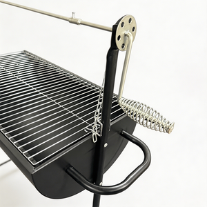<strong>Drum</strong> Style Charcoal <strong>BBQ</strong> <strong>Grill</strong> Large Area with Rotisserie Spit and Wooden Shelf for Professional Roasting - Product Image 5