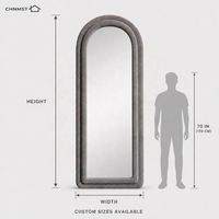 Miroir sur pied arqué en velours avec cadre en tissu flanelle, idéal pour chambre à coucher, dressing ou hôtel (vente en gros)