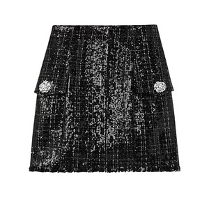 2025 <span class=keywords><strong>vestiti</strong></span> da donna alla moda Blazer nero a due pezzi con bottoni di strass con paillettes giacca a maniche lunghe e minigonna di Tweed Set - Product Image 5