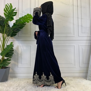 6425#Velvet Muslim Hijab Dress Women Vintage Print Dubai Middle East Muslims <b>Maxi</b> Long Dress - Product Image 4