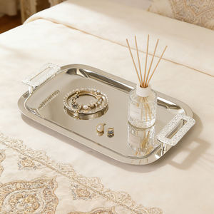 طقم صواني تقديم من الفولاذ المقاوم للصدأ بلون فضي لرمضان 2026 مع مقابض للطعام والقهوة والشاي العربي الأحمر - Product Image 5