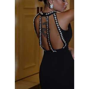 Vestido de Noche Negro de Ganchillo con Diseño Real de Lentejuelas, Talla XS, Largo hasta el Suelo, Vestido Formal de Fiesta con Detalles de Pedrería - Product Image 6