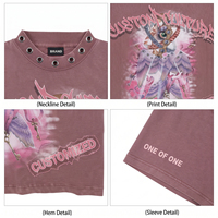 Camiseta Personalizada de 300 g/m², 100% Algodón, con Cuello Perforado, Estampado Gráfico, Corte Cuadrado, Estilo Urbano, Oversize