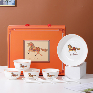 14 piezas 6 tazones 6 cucharas y 2 paltes Caballo Vajilla juego de cena de cerámica de lujo vajilla de hotel vajilla - Product Image 6